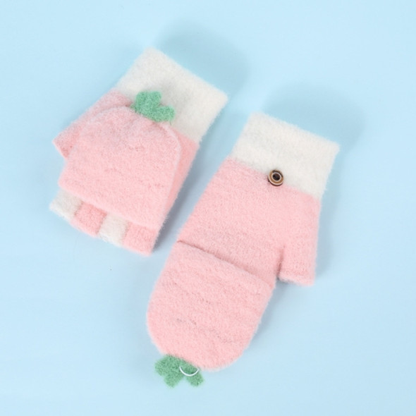 2 Pairs Autumn and Winter Baby Cute Knitted Gloves Windproof Thickened Warm Clamshell Half-Finger Gloves, Size:  2-6 Years Old(Pink Radish)