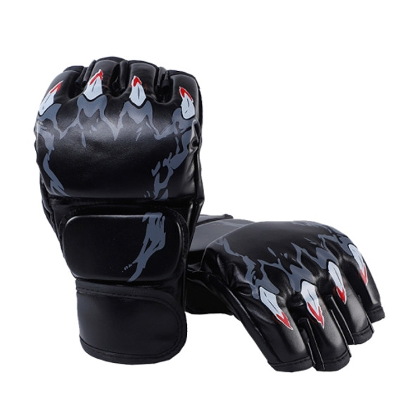 BH0086 1 Pair Boxing Half Finger Gloves Thickened Adult Boxing Gloves(Black Tiger Paws)