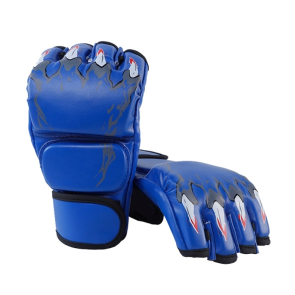 BH0086 1 Pair Boxing Half Finger Gloves Thickened Adult Boxing Gloves(Blue Tiger Paws)