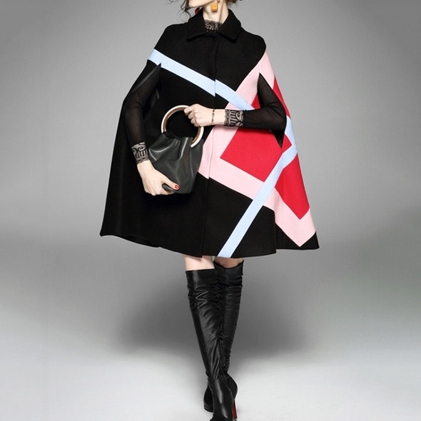 Temperament Sleeveless Woolen Cloak Coat(Color:Black Size:One Size)