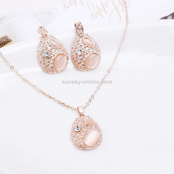 3 in 1 Women Fashion Beautiful Diamond-shape Droplet Type Necklace Earrings Jewelry Set
