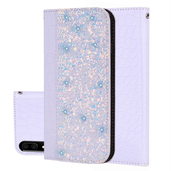 Crocodile Texture Glitter Powder Horizontal Flip Leather Case for Huawei Psmart z, with Card Slots & Holder (White)