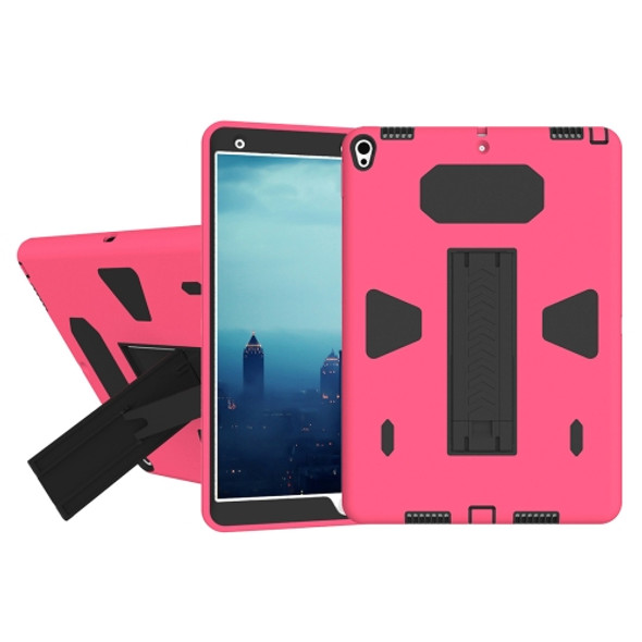 For iPad Pro 10.5 inch PC+Silicone Shockproof Protective Back Cover Case With Holder (Black + Magenta)