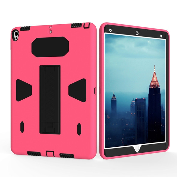 For iPad Pro 10.5 inch PC+Silicone Shockproof Protective Back Cover Case With Holder (Black + Magenta)
