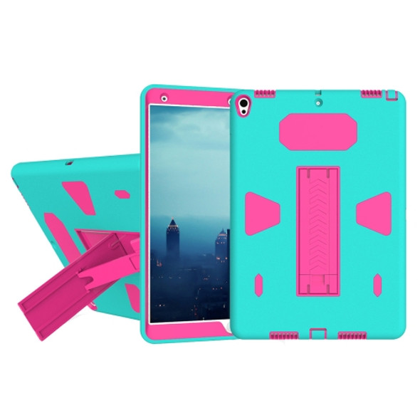 For iPad Pro 10.5 inch PC+Silicone Shockproof Protective Back Cover Case With Holder (Magenta + Green)