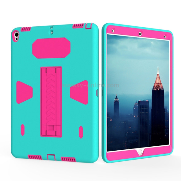 For iPad Pro 10.5 inch PC+Silicone Shockproof Protective Back Cover Case With Holder (Magenta + Green)
