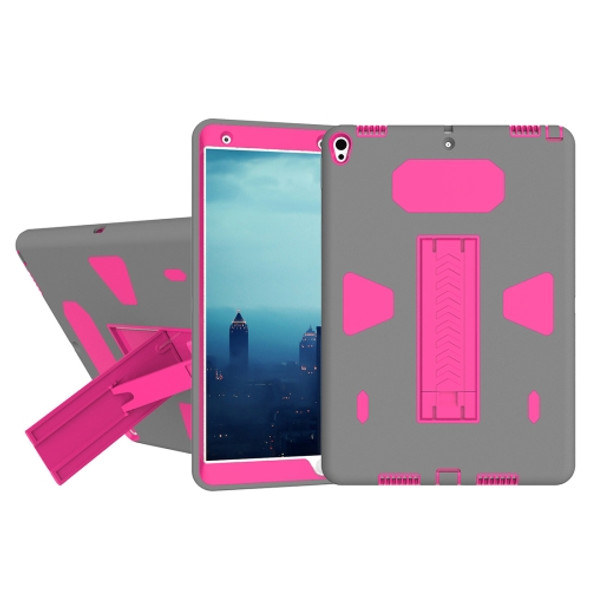 For iPad Pro 10.5 inch PC+Silicone Shockproof Protective Back Cover Case With Holder (Magenta + Grey)