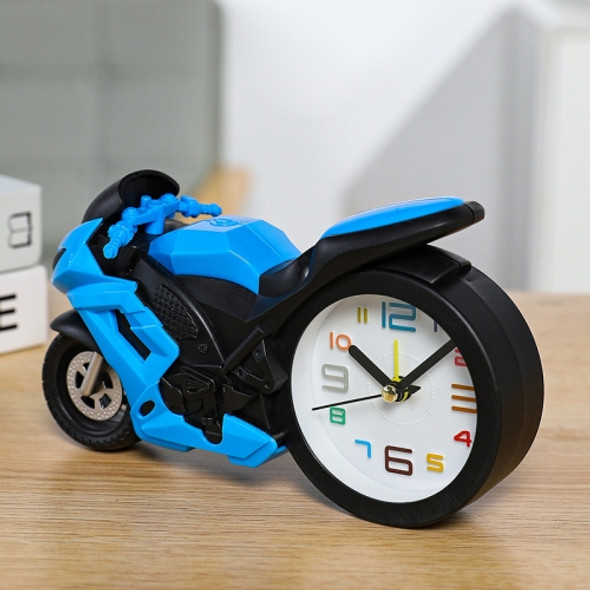 Motorcycle Alarm Clock Ornaments Creative Child Gift Clock(Blue Motorcycle Racing)