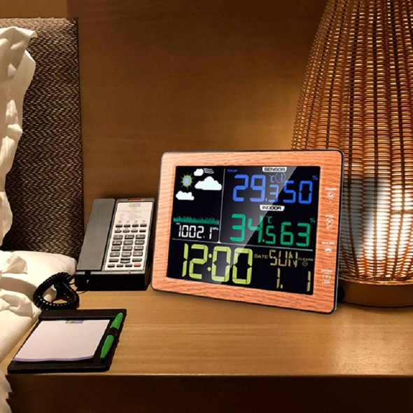 Multifunctional Wireless Colorful Screen Weather Clock Indoor And Outdoor Thermohygrometer(TS-8210-WG Wood Grain Color)