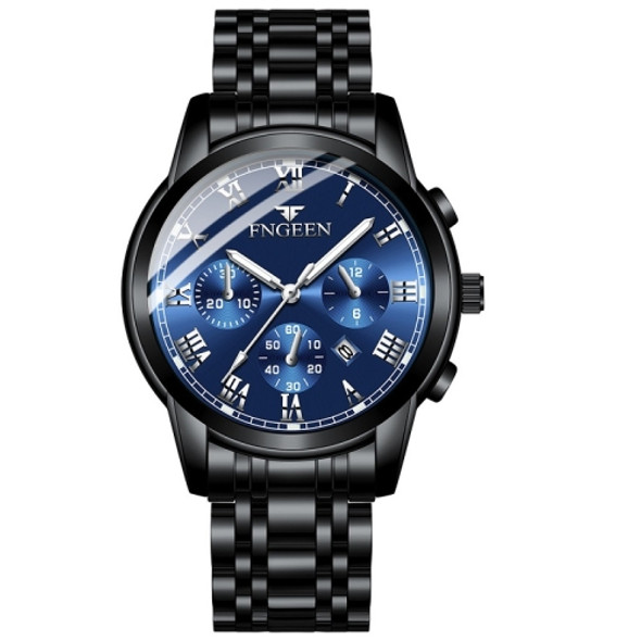 FNGEEN 4006 Men Automatic Mechanical Watch Waterproof Quartz Watch(Black Steel Blue Surface)
