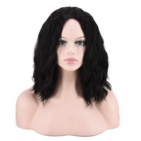 WS717 Ladies Short Curly Wig Corn Hot Water Ripple Chemical Fiber Wig(1B )