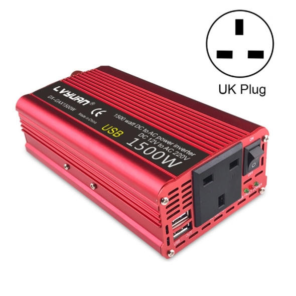 LVYUAN Car Inverter Dual USB Power Converter, Specification: 12V to 220V 1500W UK Plug