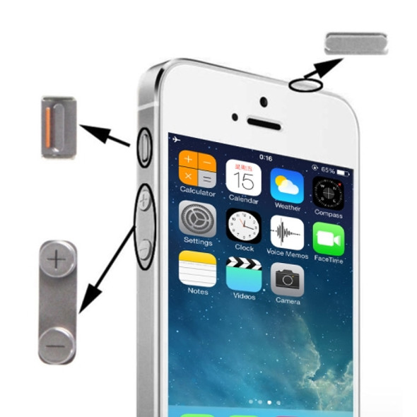 3 in 1 for iPhone 5S (Original Mute Button + Original Power Button + Original Volume Button)(Grey)