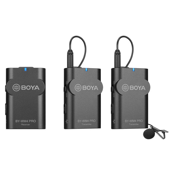 BOYA BY-WM4 Pro K2 Dual-Channel Digital Wireless Lavalier Microphone System with Transmitter and Receiver for Smartphones and Cameras (Black)