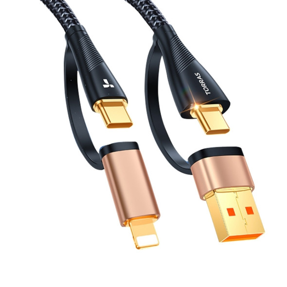 TORRAS Wyatt Core Series 4 in 1 USB-A + USB-C / Type-C to 8 Pin + USB-C / Type-C TPE Fast Charge Data Cable, Length: 2m (Black)