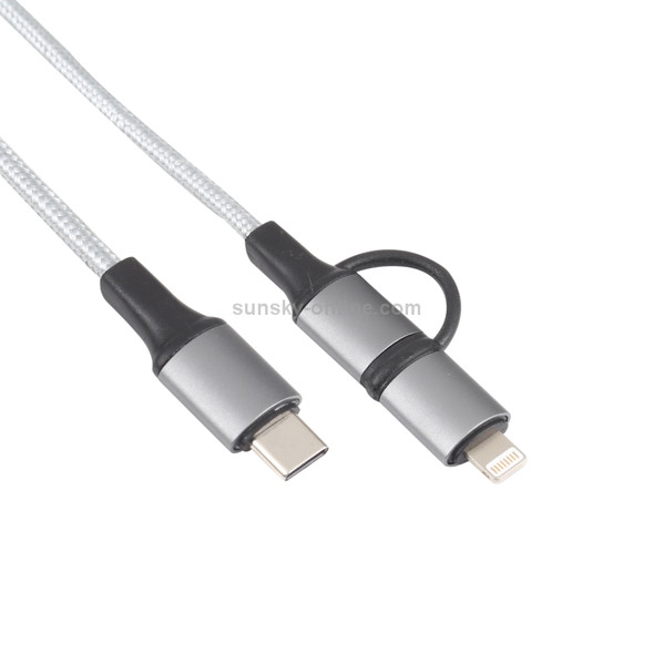XF-45 2 in 1 3A USB-C / Type-C to USB-C / Type-C + 8 Pin Fast Charging Braided Data Cable, Cable Length: 1m (Silver)