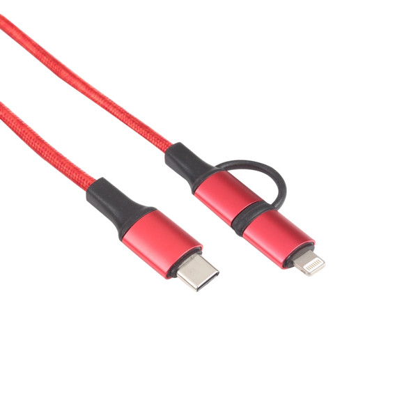 XF-45 2 in 1 3A USB-C / Type-C to USB-C / Type-C + 8 Pin Fast Charging Braided Data Cable, Cable Length: 1m (Red)