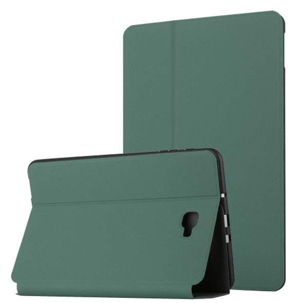 For Samsung Galaxy Tab A 10.1 T580/T585C Dual-Folding Horizontal Flip Tablet Leather Case with Holder (Dark Green)