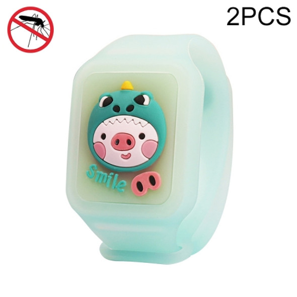 2 PCS Luminous Children Three-Dimensional Cartoon Silicone Anti-Mosquito Bracelet(Green Pig)