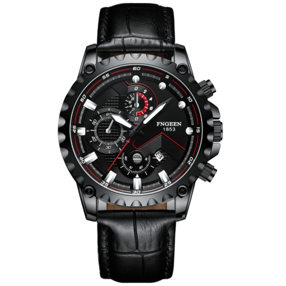 FNGEEN 5055 Men Waterproof Sports Fashion Stainless Steel Watch(Black Leather Black Steel Black Surface)