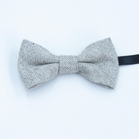 Children Solid Color Wool Fabric Bow-knot Bow Tie(Light Gray Herringbone)