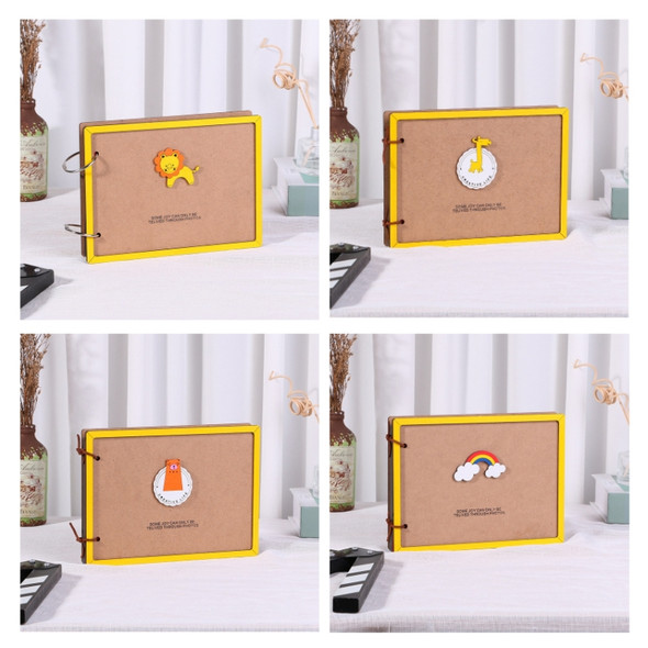 Wooden Loose-Leaf Album Children Growth Painting Album Couple DIY Handmade Gifts(Little Lion)