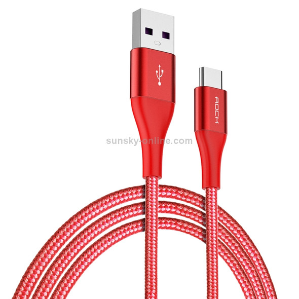 ROCK USB-C / Type-C to USB Metal Weave Style Fast Charging & Sync Round Data Cable(Red)