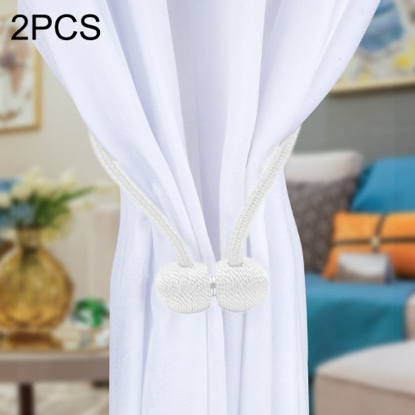 2 PCS Fashion Woven Punch-Free Beef Tendon Magnetic Buckle Curtain Strap(White)