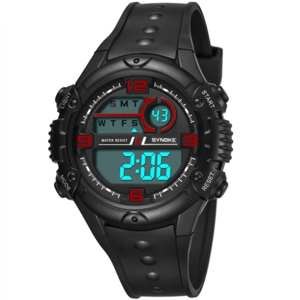 SYNOKE 9628 Student Luminous Waterproof Multifunctional Sports Digital Watch(Black Red)