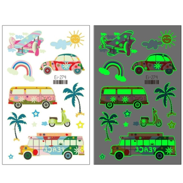 20 PCS Waterproof Children Luminous Cartoon Transport Car Tattoo Sticker(Ei-274)