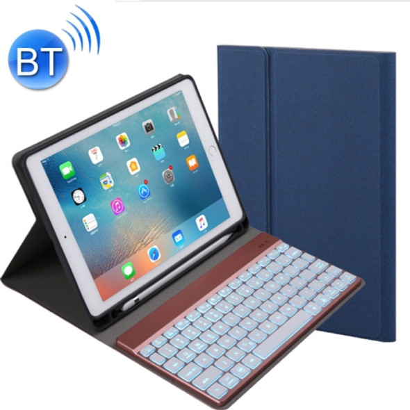 508A Detachable Bluetooth Keyboard + Horizontal Flip Leather Case with Holder & Colorful Backlight for iPad Pro 9.7 inch, iPad Air, iPad Air 2, iPad 9.7 inch (2017), iPad 9.7 inch (2018)(Blue)