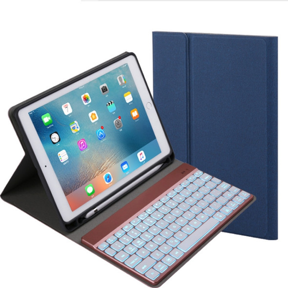 508A Detachable Bluetooth Keyboard + Horizontal Flip Leather Case with Holder & Colorful Backlight for iPad Pro 9.7 inch, iPad Air, iPad Air 2, iPad 9.7 inch (2017), iPad 9.7 inch (2018)(Blue)