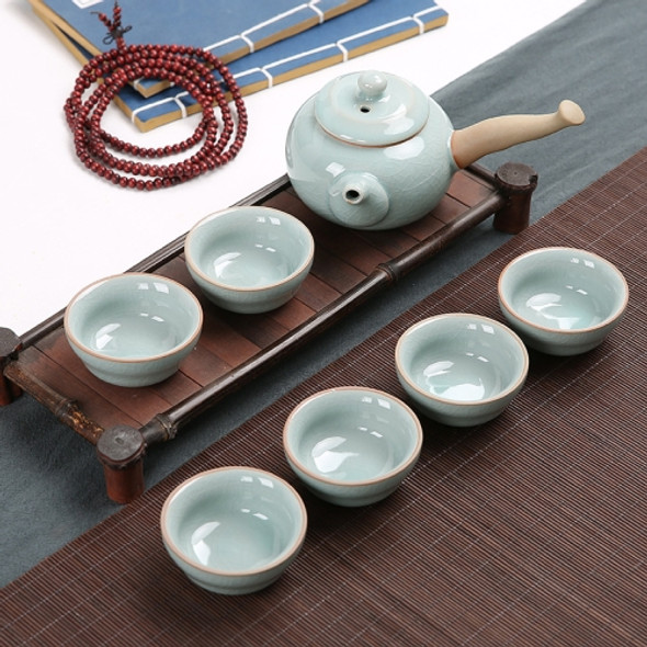 7 PCS Ceramic Kungfu Teaware Teapot Teacup Set, Shape:Straight Handle(Blue)