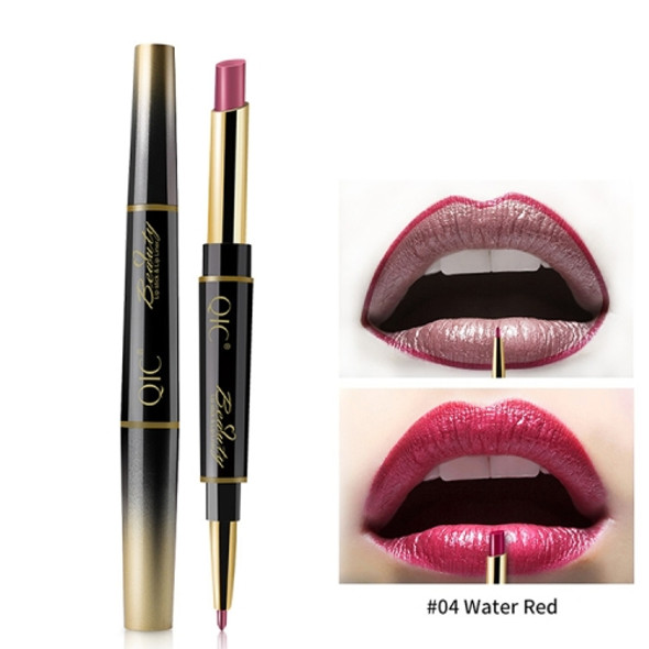 QIC Q909 2 in 1 Lipstick + Lipliner Makeup Long Lasting Cosmetics Lip Rouge(4-Water Red)