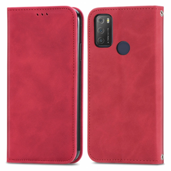 For Alcatel 1S 2021 Retro Skin Feel Business Magnetic Horizontal Flip Leather Case with Holder & Card Slots & Wallet & Photo Frame(Red)