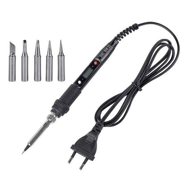 Metallic LCD Temperature Regulating Soldering Iron And Soldering Iron Tip Set Electric Soldering Iron Welding Tool(110V US Plug Silver Head Black)