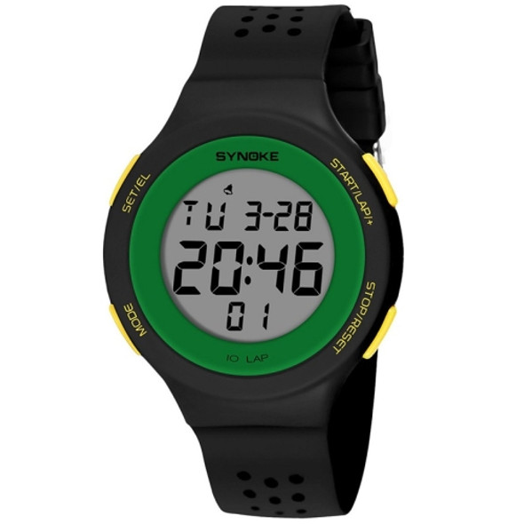 SYNOKE 67866 Swimming Waterproof Porous Breathable Silicone Strap Sports  LED Electronic Watch(Black Green)