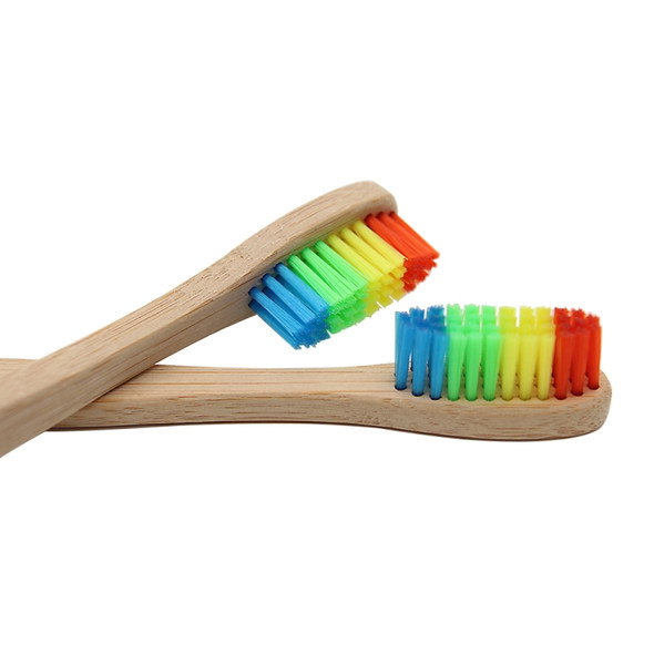 2 PCS Oral Care Soft Bristle Colorful Head Rainbow Bamboo Toothbrush
