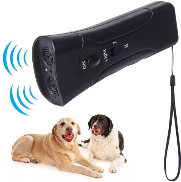 LED Flashlight Ultrasonic Dog Repeller Portable Dog Trainer, Colour: Double black(Colorful Package)