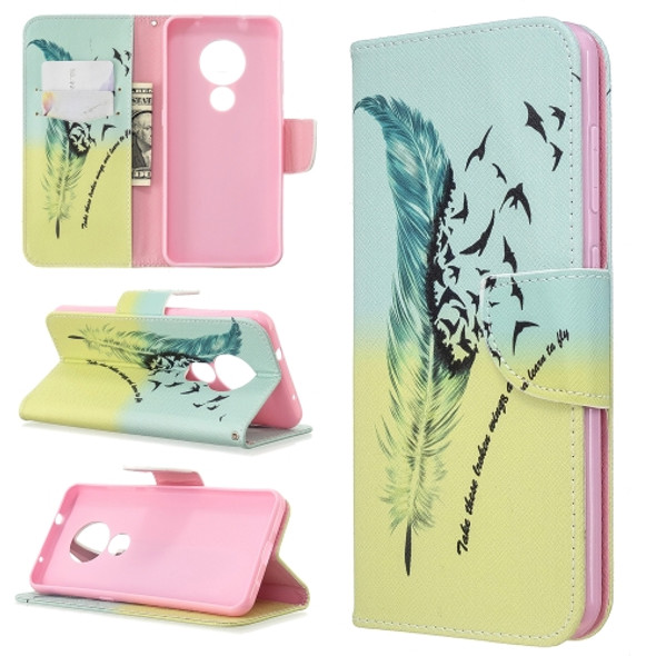 For Nokia 6.2 / 7.2 Colored Drawing Pattern Horizontal Flip PU Leather Case with Holder & Card Slots & Wallet(Feather Bird)