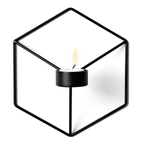 2 PCS Geometric Candlestick Metal 3D Modern Style Wall Candle Holder(Black)
