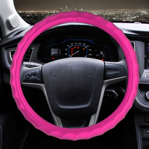 Universal Car Wave Matte Leather + Cotton Steering Wheel Cover, Diameter: 38cm(Rose Red)