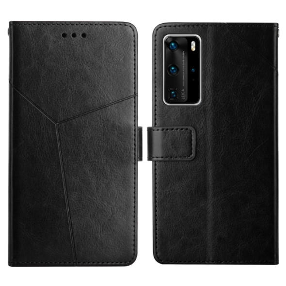 For Huawei P40 Pro Y Stitching Horizontal Flip Leather Phone Case with Holder & Card Slots & Wallet & Photo Frame(Black)