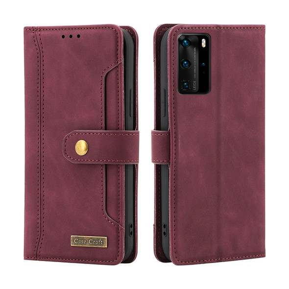 For Huawei P40 Pro Copper Buckle Horizontal Flip Leather Phone Case with Holder & Card Slots & Wallet(Maroon)