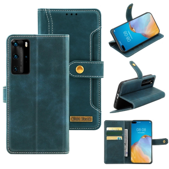 For Huawei P40 Pro Copper Buckle Horizontal Flip Leather Phone Case with Holder & Card Slots & Wallet(Green)