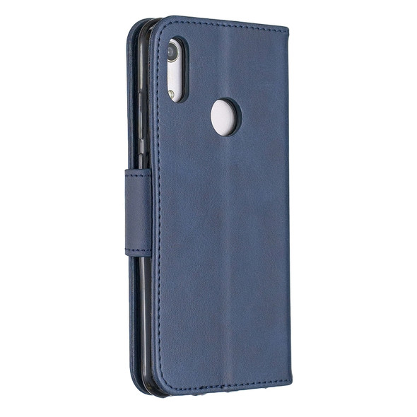 Retro Lambskin Texture Pure Color Horizontal Flip PU Leather Case for for Huawei Y6 2019 & Y6 Pro 2019, with Holder & Card Slots & Wallet & Lanyard(Blue)