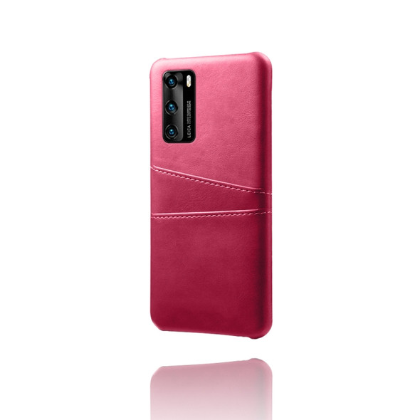For Huawei P40 Calf Texture PC + PU Leather Back Cover Shockproof Case with Dual Card Slots(Rose Red)