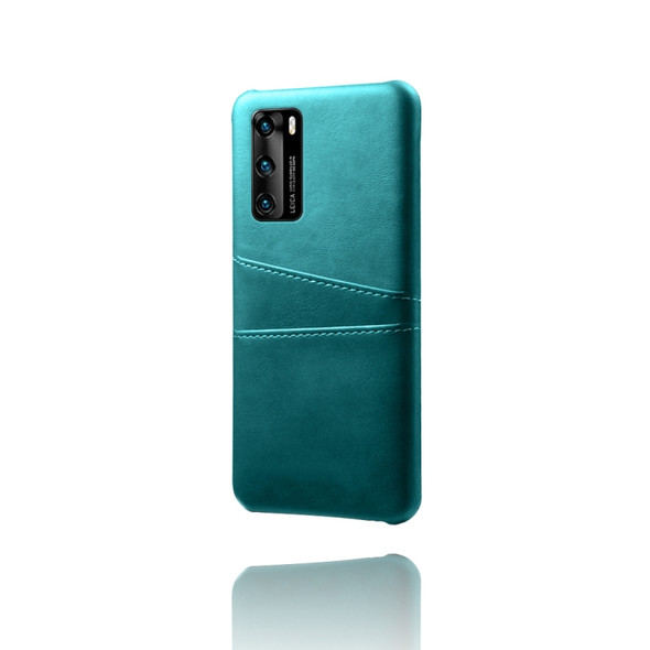 For Huawei P40 Calf Texture PC + PU Leather Back Cover Shockproof Case with Dual Card Slots(Green)