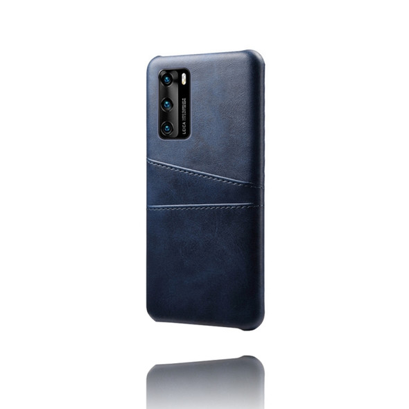 For Huawei P40 Calf Texture PC + PU Leather Back Cover Shockproof Case with Dual Card Slots(Blue)