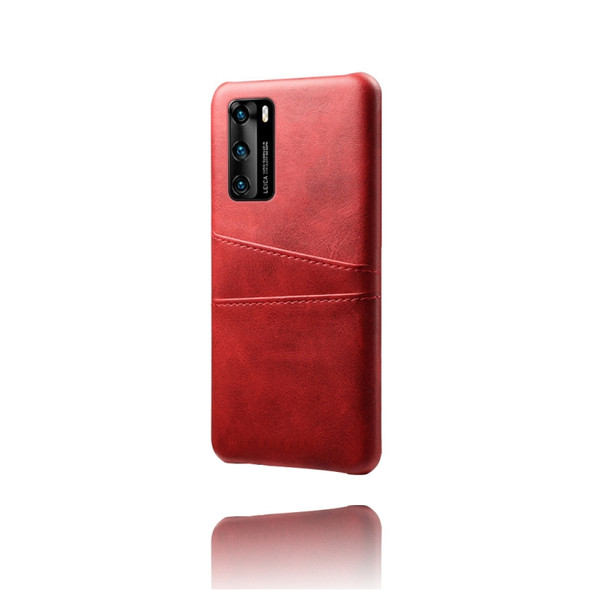 For Huawei P40 Calf Texture PC + PU Leather Back Cover Shockproof Case with Dual Card Slots(Red)